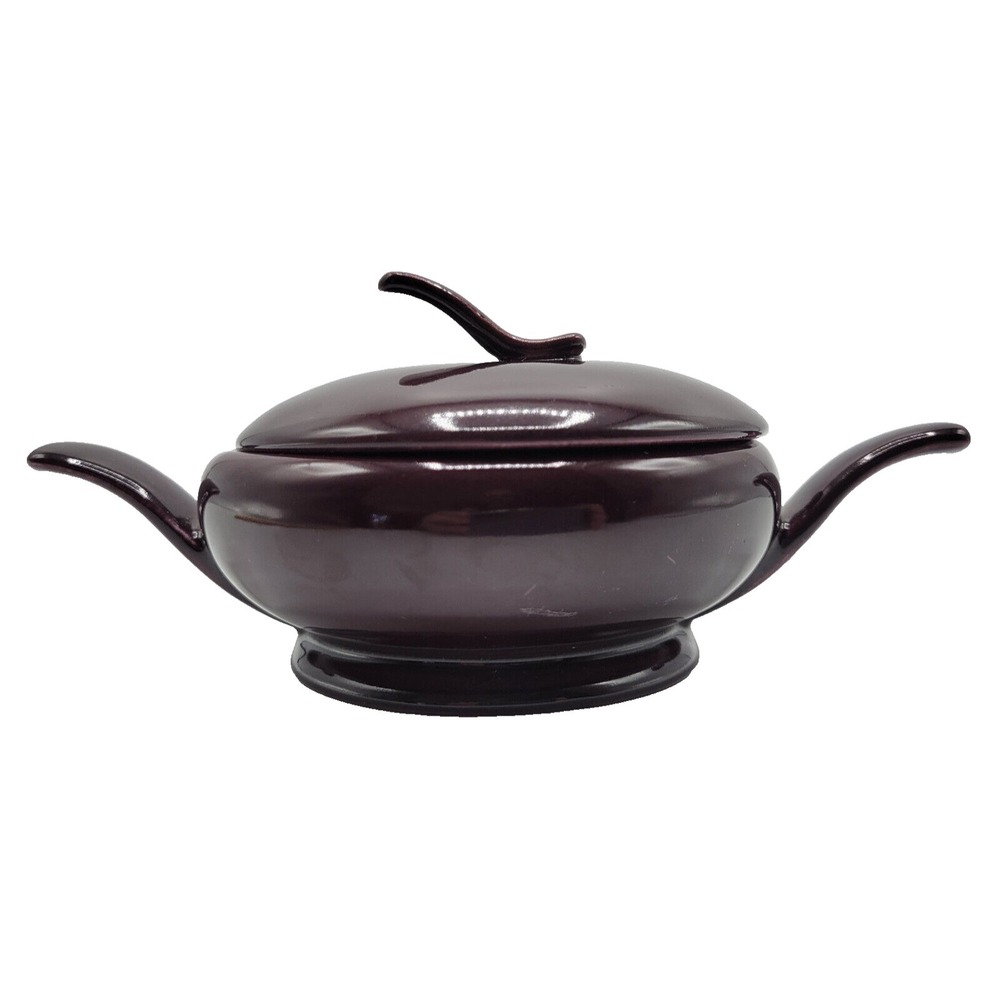 Red Wing Pottery Quartette Pattern Sugar Bowl with Lid and Handles Burgundy